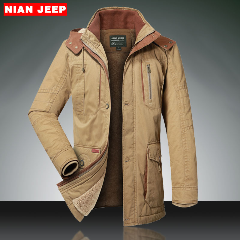 nian jeep吉普盾冬季男士棉衣外套中长款棉服加绒加厚棉袄男冬装