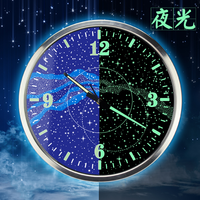 14英寸现代钟表欧式时尚创意客厅大挂钟夜光银河蓝色石英钟挂表