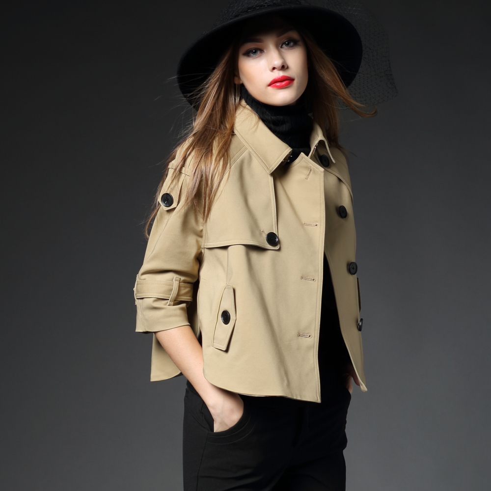 简约气质优雅2015秋季新品短外套女中袖短款蝙蝠型斗篷风衣外套女