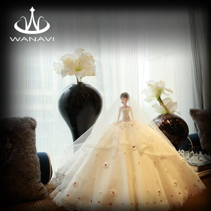 瓦萨比 女神精心设计天然碧玺珍珠婚纱芭比娃娃 时尚家居饰品摆件
