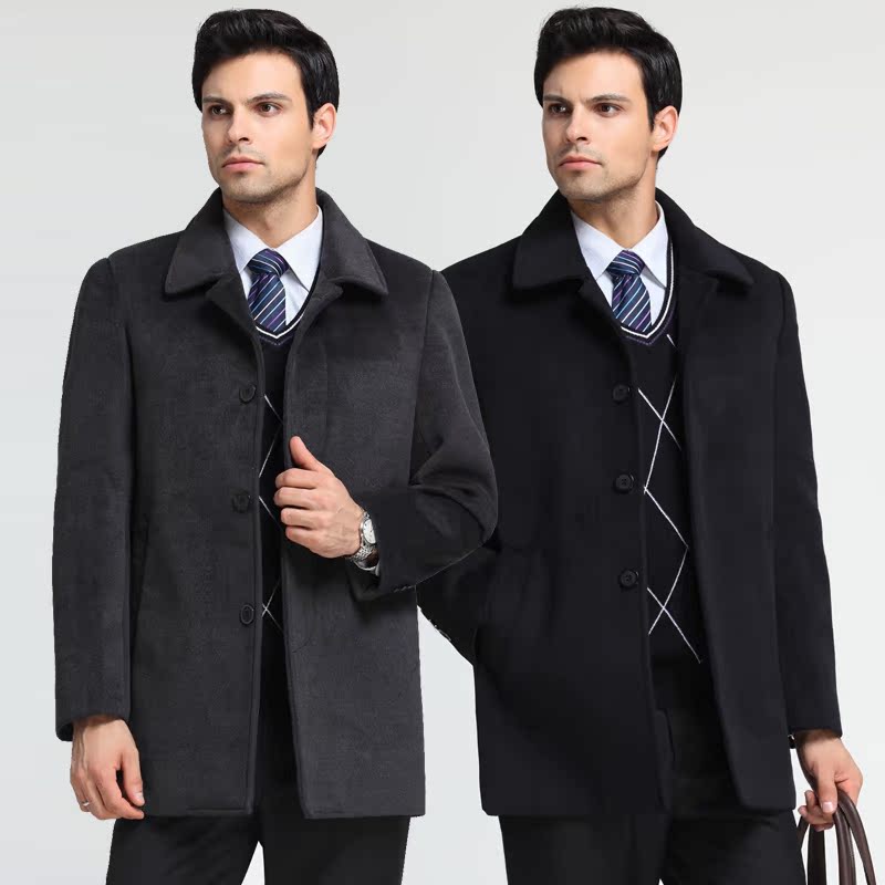 2014新款冬装金利来羊毛呢子大衣中老年休闲男装羊绒加厚保暖外套