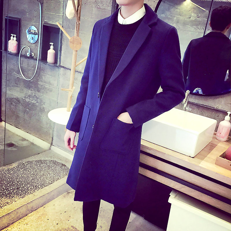 2015冬装新款男士韩版修身休闲中长款风衣青年毛呢大衣外套男装潮