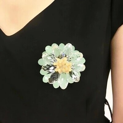 包邮 韩国进口 胸针女 人造绿水晶手工编制特色胸针胸花 生日礼物