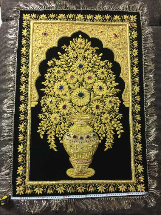 印度 纯手工制作的9K金丝宝石镶嵌挂毯 富贵吉祥保平安酒店挂毯