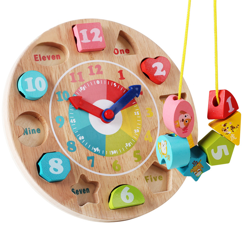 巧之木 木制数字形状配对玩具数字时钟生肖串珠早教益智儿童玩具