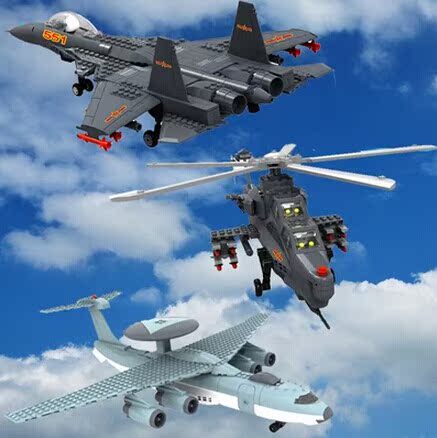 军事战斗机武装直升机轰炸机组装模型乐高式拼装益智积木儿童玩具