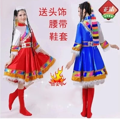 民族舞蹈表演服 藏族舞演出服装女 长水袖藏族舞蹈服套装藏族服饰