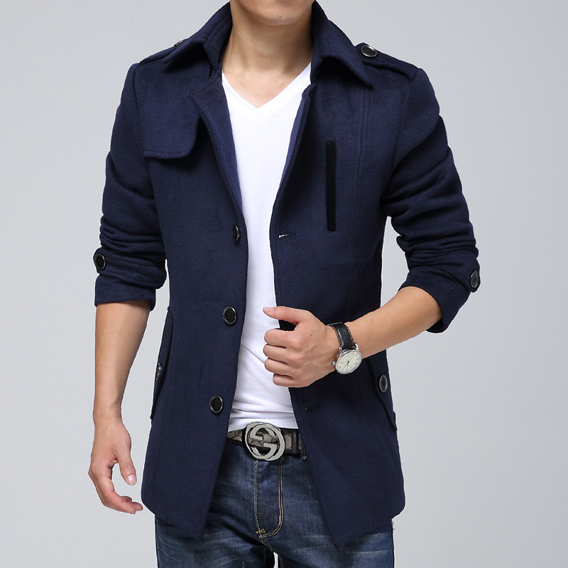 2014冬季男士风衣中长款韩版修身加大码羊毛大衣男英伦呢子外套潮