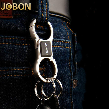 jobon中邦 钥匙扣 双环双头腰挂金属男女汽车钥匙扣 高档创意礼