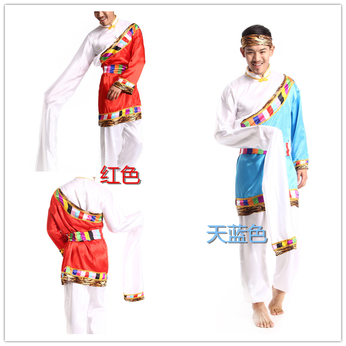 新款藏服 藏袍男装藏族舞蹈演出服装男舞台少数民族表演长水袖