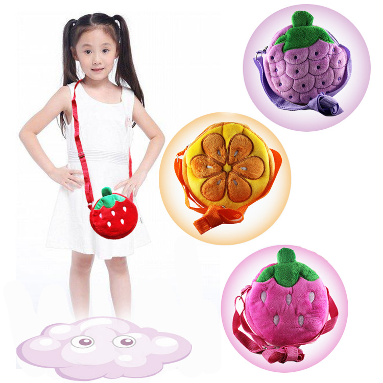 精美毛绒幼儿园宝宝卡通水果斜挎包 儿童男女童玩具小背包红草莓