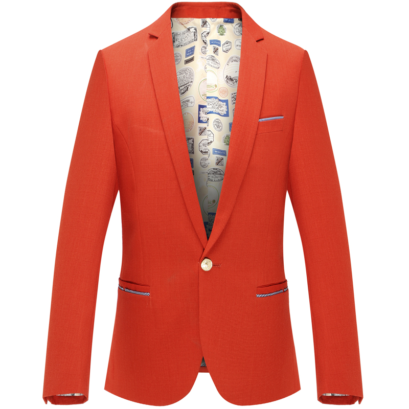 2015新款韩版修身单西潮免烫纯色红色休闲外套男小西装85266