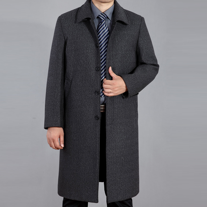 新款加厚中老年爸爸装男士夹克中年男装立领羊毛呢加大码长款外套