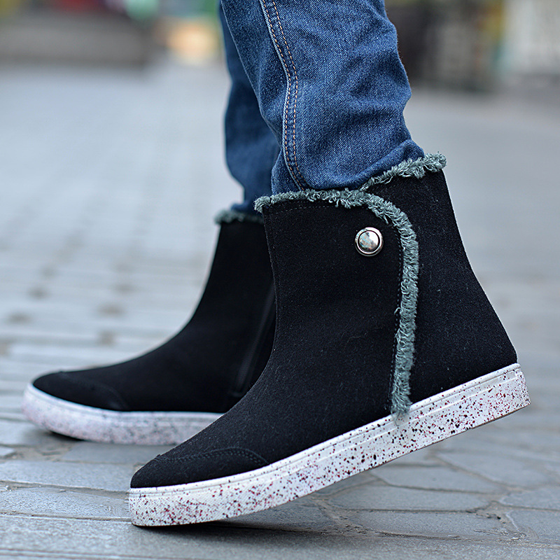 时尚新款棉靴冬季毛靴保暖韩版布平跟中筒麂皮人造短毛绒靴子