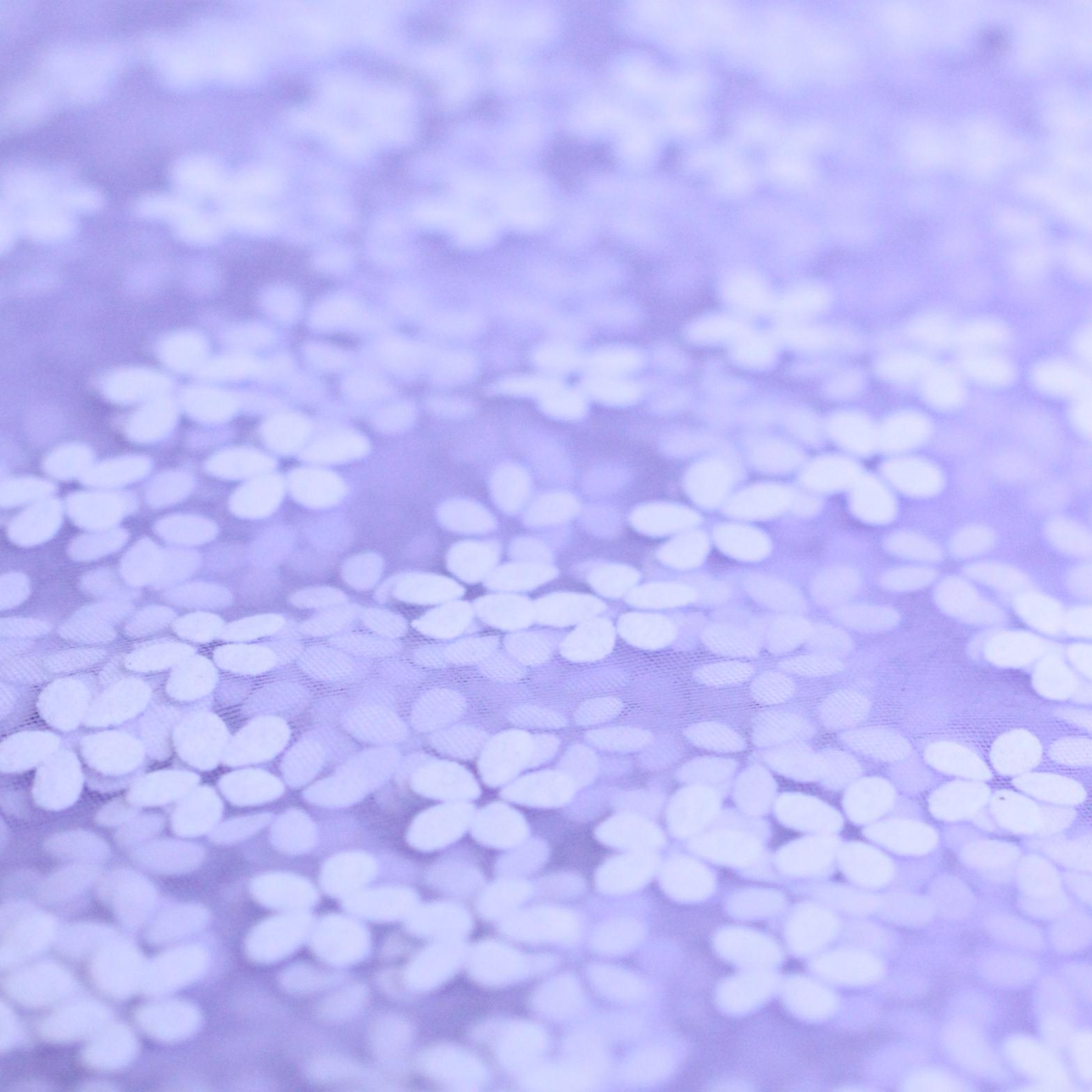 紫罗兰植绒小花网纱六角网布服装布面料花背景布装饰柔软婚纱舞台