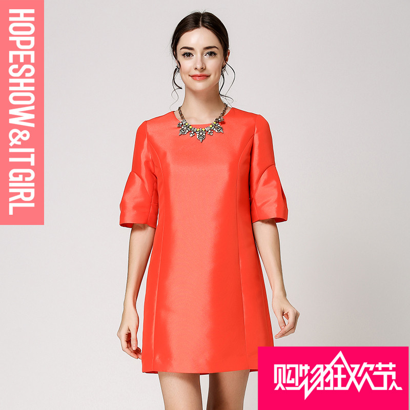 红袖2015秋装新款 韩版修身连衣裙 百搭廓形裙子女甜美E8080651