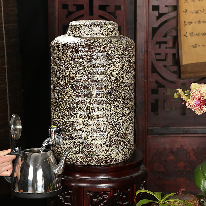 靳泓 水缸带龙头 陶瓷粗陶瓷饮水罐 盖子大号茶具储水罐18升