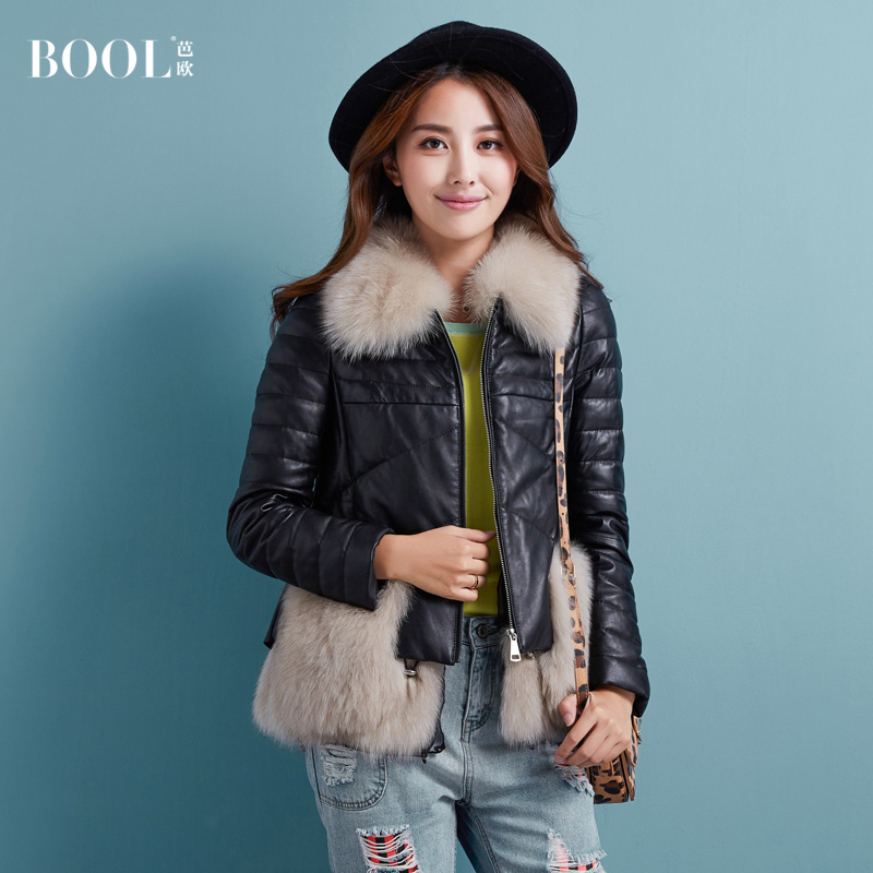芭欧2015冬季新款 女士韩版狐狸毛领可拆卸真皮羽绒服外套