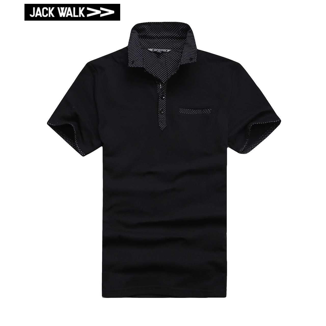 jack walk 全棉单色拼衬衫领合体休闲POLO衫短袖T恤衫 W0132086