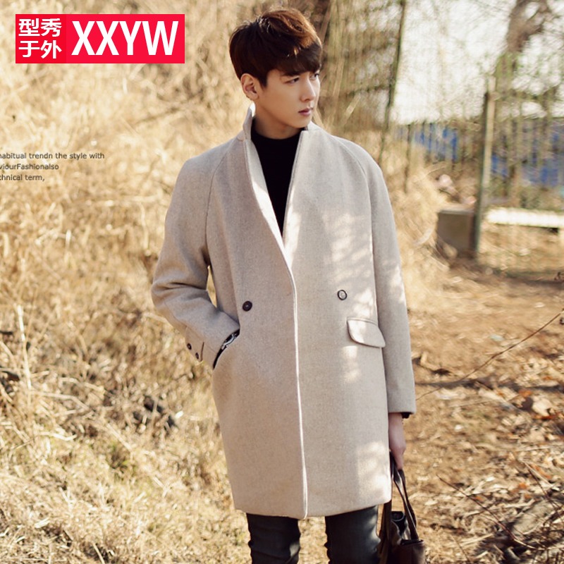 冬季韩国代购男装韩版中长款羊绒风衣男士加厚立领羊毛呢大衣外套