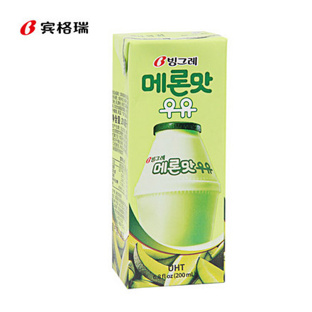 韩国进口 binggrae宾格瑞 哈密瓜味牛奶 饮料200ml 营养美味