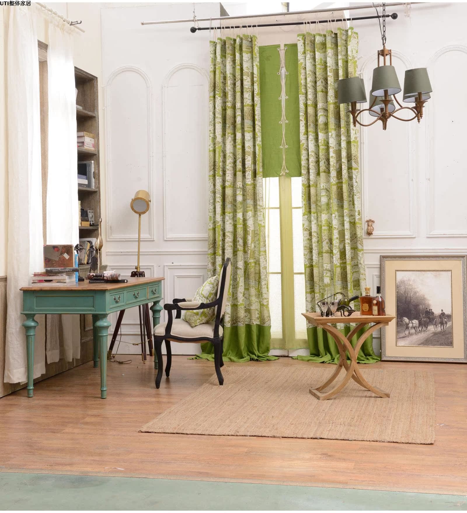 现代风格四居室主卧室绿色背景墙窗台窗帘组合衣柜装修效果图 – 设计本装修效果图