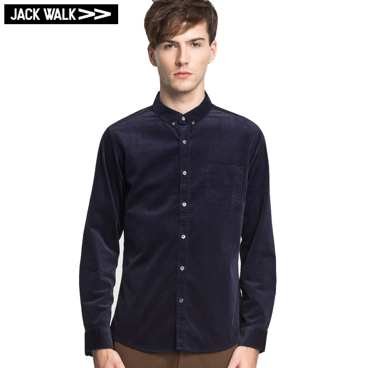 JACK WALK杰克沃克 男装细条灯芯绒领尖扣修身版衬衫 K0143009