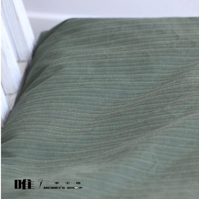 新款手工DIY服装棉布料面料纯出口精致军绿色条纹桌布窗帘背景布