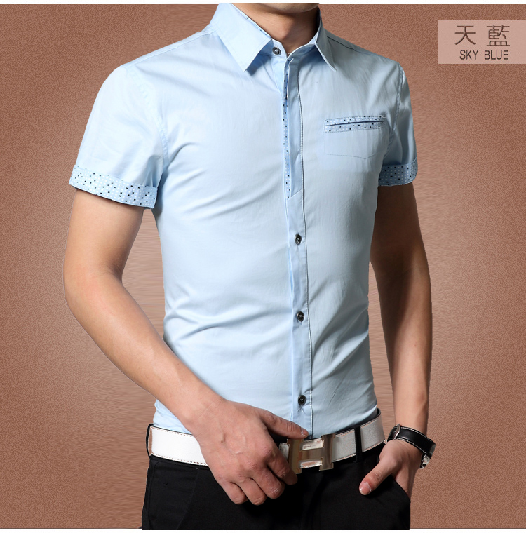 2015夏季旅游海南新款全棉短袖衬衫男士衬衣之家 商务休闲修身款