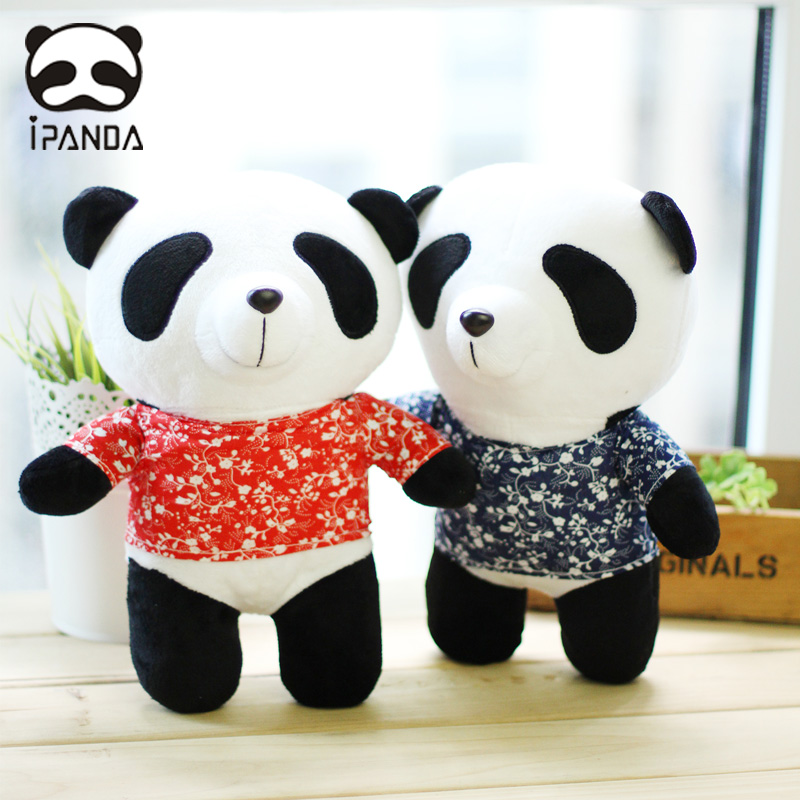 IPANDA 新款花布熊猫 可爱毛绒玩具公仔 卡通穿衣国宝熊猫玩偶