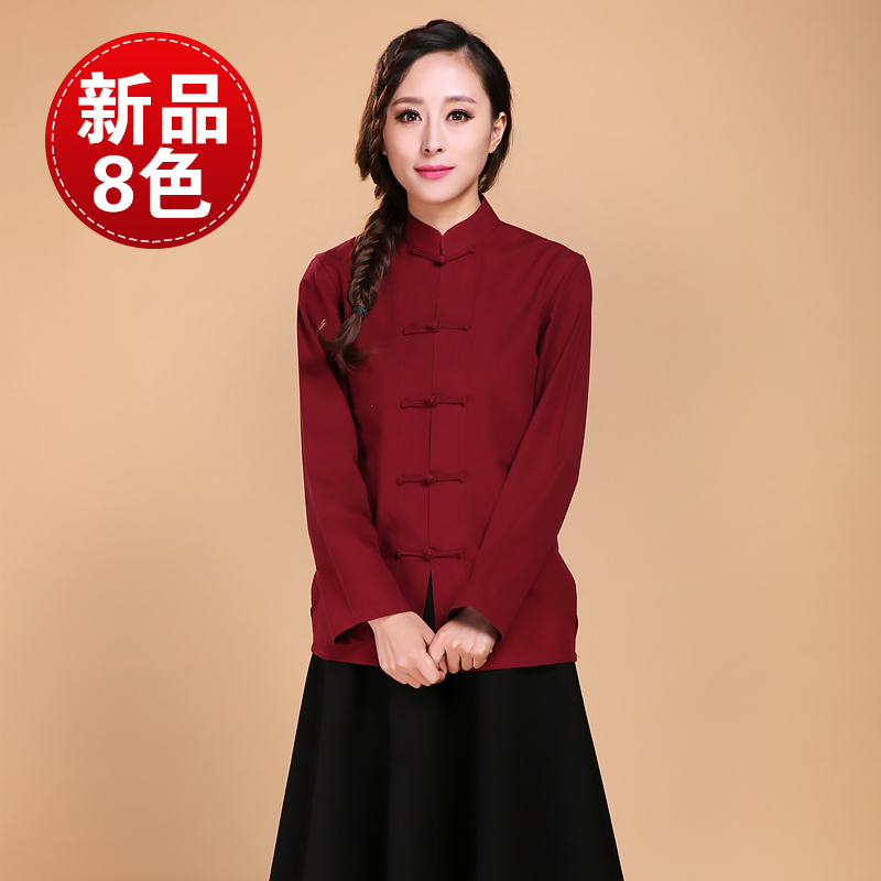 2015年春新款中国风纯棉盘扣女士唐装改良民族风长袖女式唐装上衣