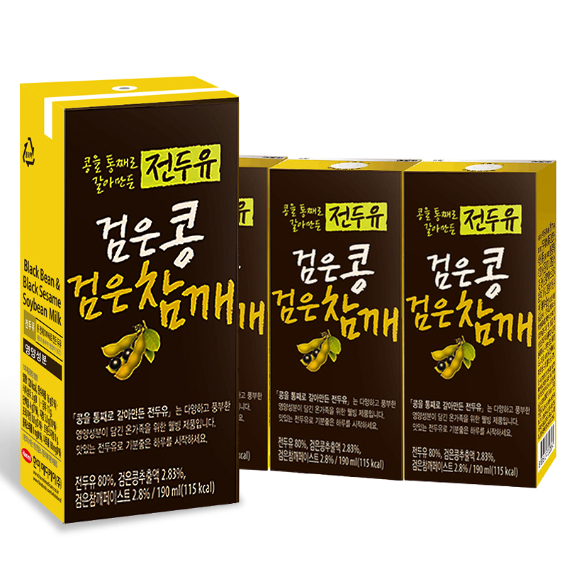 韩国原装进口韩豆豆全豆奶饮料黑豆黑芝麻口味 早餐奶饮品190ml*4