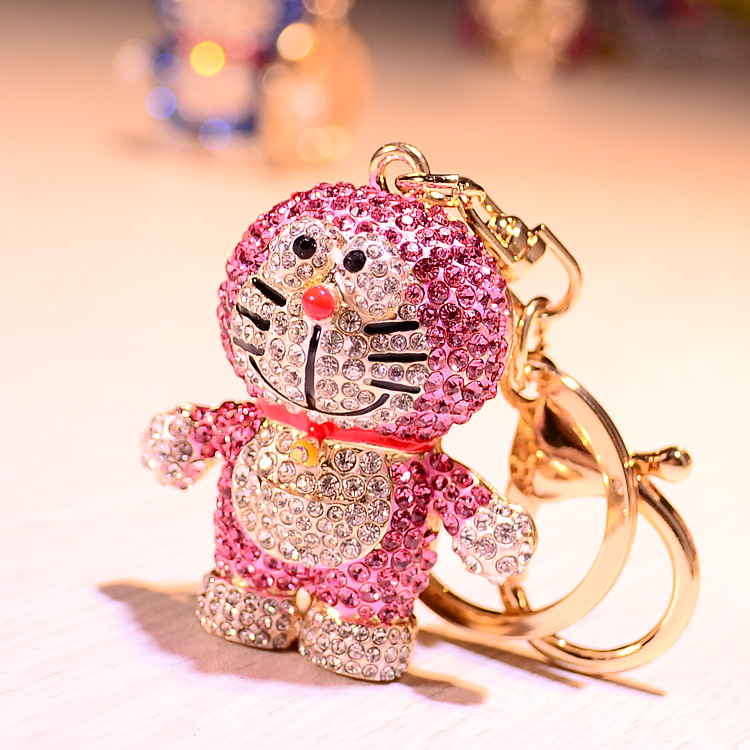可爱哆啦A梦机器叮当猫水晶汽车钥匙扣钻情侣钥匙链钻创意挂饰品