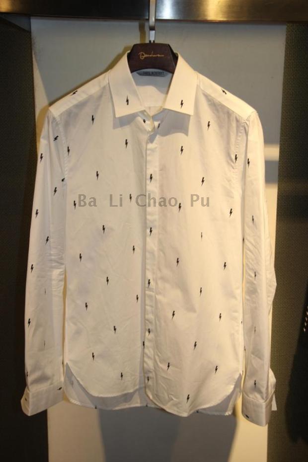 DION&BANNER15年新款男士长袖纯棉闪电图案衬衣 欧美风格修身衬衣
