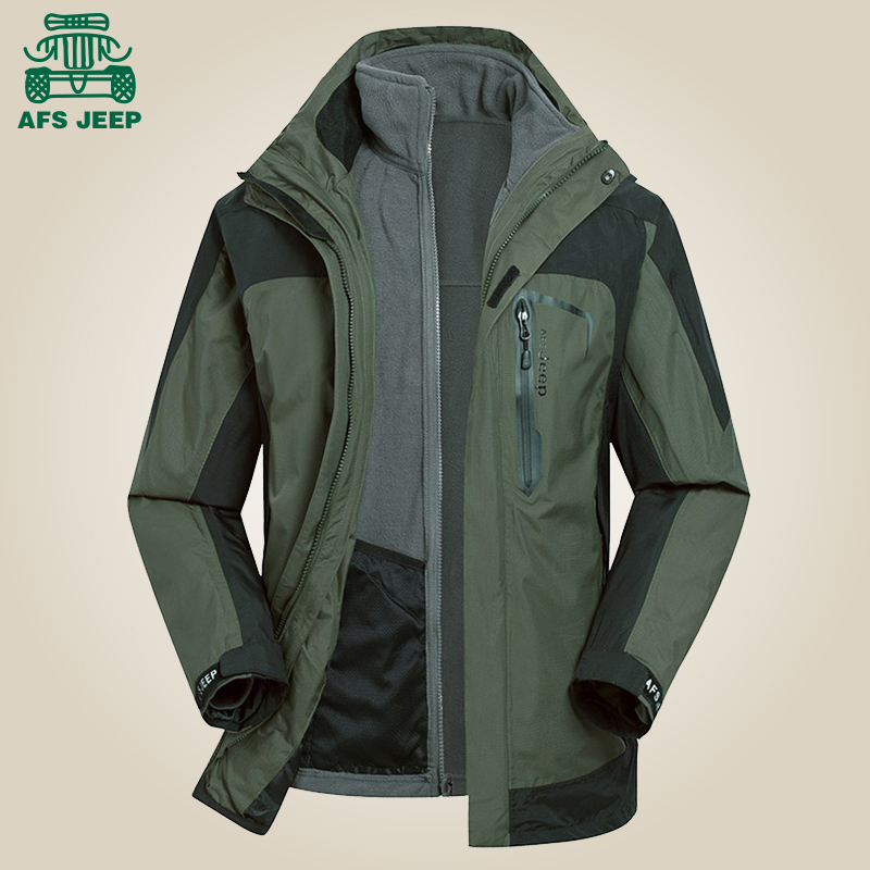 正品AFS JEEP夹克 秋冬装两件套冲锋防风防水衣服 男户外旅游外套