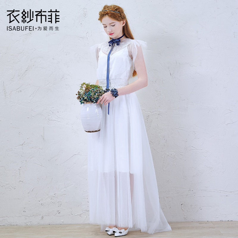 衣纱布菲 仙梦 2015新款韩版仙女透明裙摆两件套新娘古着婚纱礼服