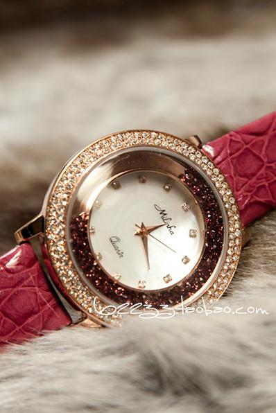 双十一2013新品天然母贝表面大表盘手表滚动水钻女表迷人紫色多色