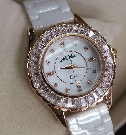 MiLisha米莉莎手表批发 新款贝壳面文艺范 进口水晶 时尚女手表