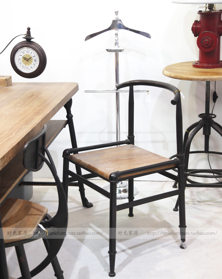 美式乡村实木家具防锈复古铁艺桌椅 酒店餐桌椅子 餐厅咖啡厅桌椅