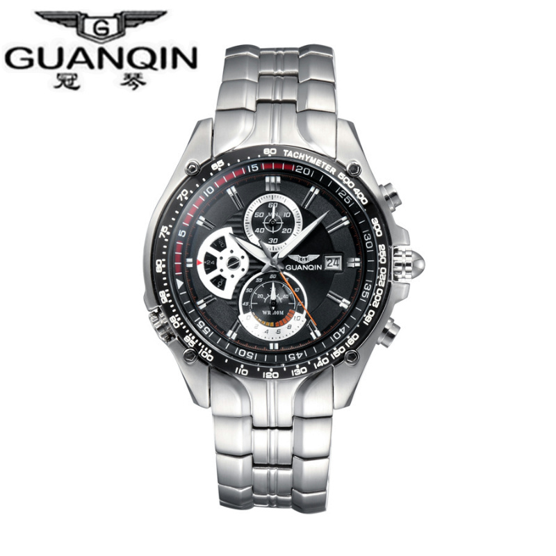 正品冠琴guanqin男表 男士运动赛车 钢带防水手表 时装表543D