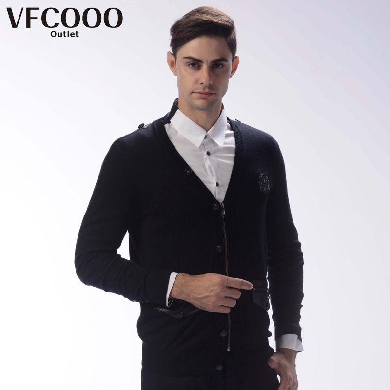 VFCOOO威蔻高端肩章胸标羊毛商务休闲男士V领开衫羊毛衫 V12QG155