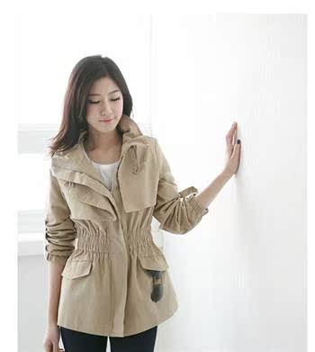 韩国SZ正品2013冬季新款时尚修身休闲收腰短装夹克风衣 外套