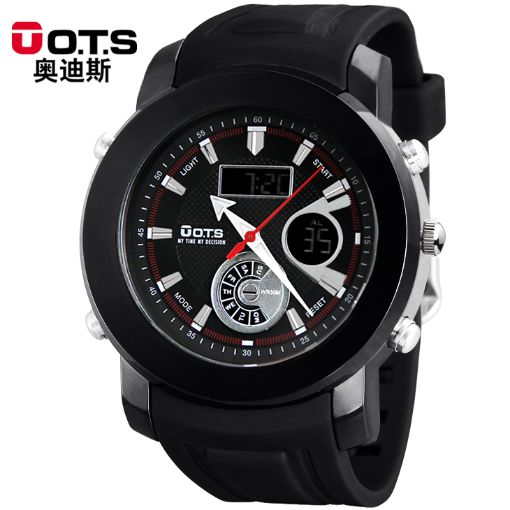 ots电子表时尚运动手表防水多功能复古表中学生手表双显男士腕表