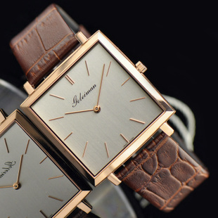 正品 格雷曼 时尚方形 简约2针 条钉刻度 超薄 石英表 男士手表