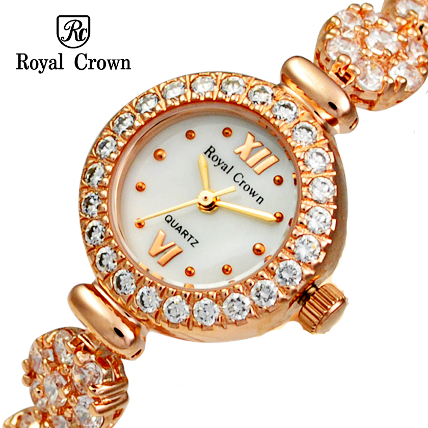 royal crown旗舰店 萝亚克朗手表玫瑰金手链表水钻表防水女表正品