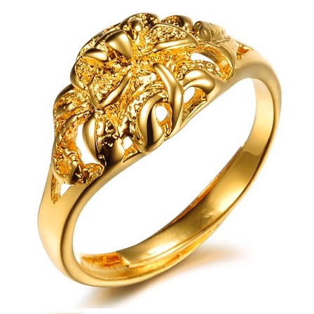 18K金女款指环金色戒指可调节玫瑰花草镀金民族风特色聚