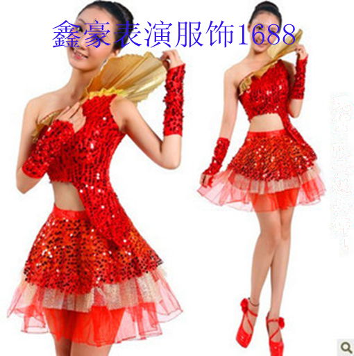 舞台演出服民族舞蹈服装现代舞蹈服饰合唱A1红色特价新款2013夏季