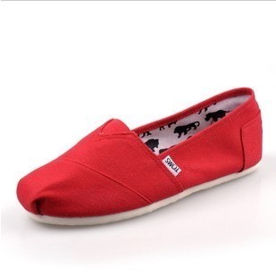 纯红色男式帆布鞋汤姆斯经典复古布鞋快乐玛丽情侣懒人鞋女鞋