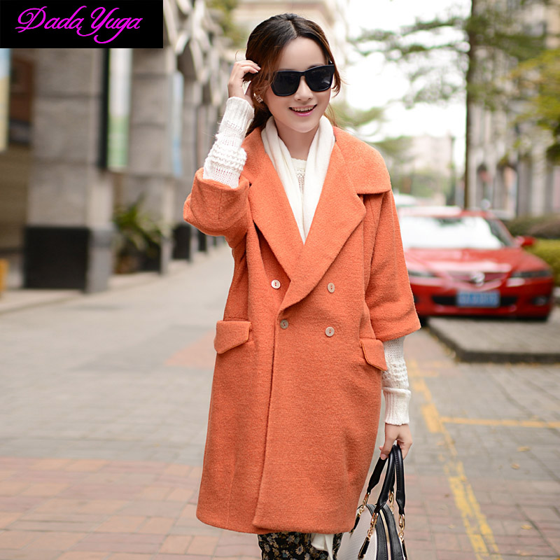 2013新款韩版时尚女装西装大翻领大气中长款羊毛呢大衣休闲外套