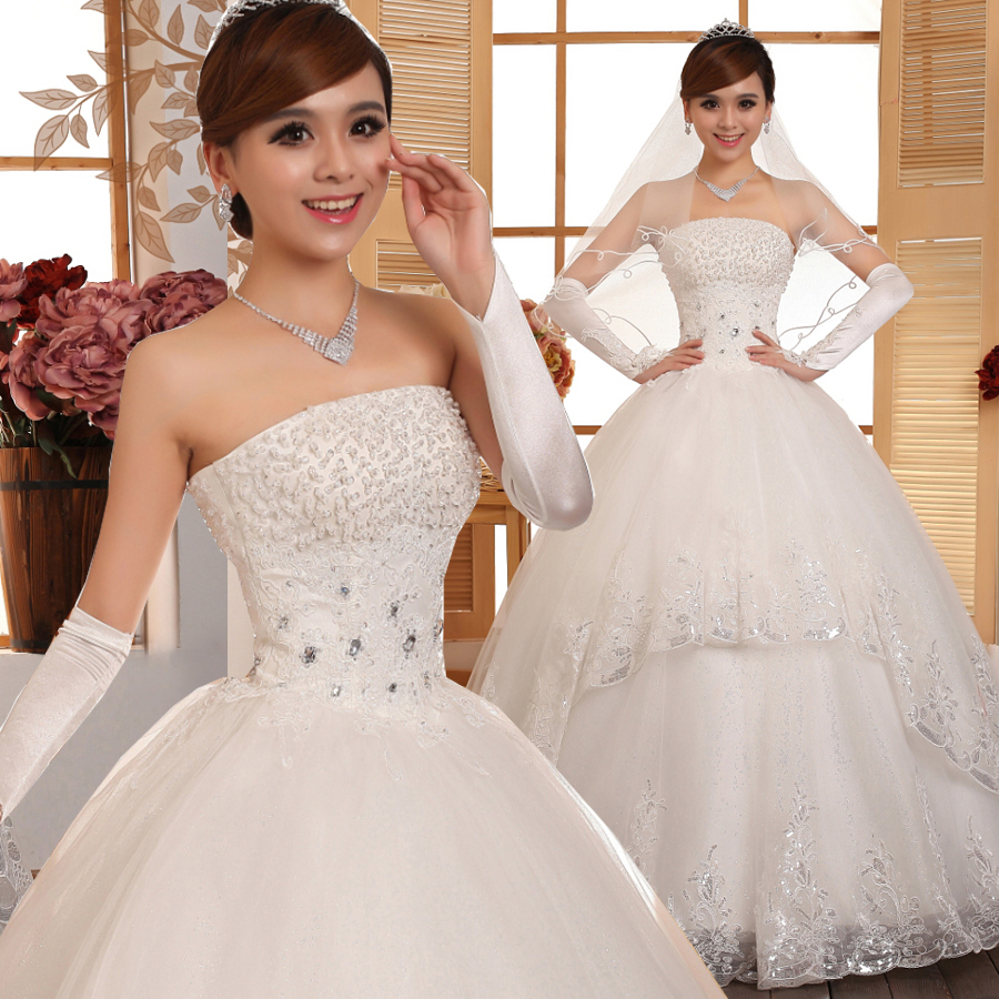 2014最新款时尚婚纱韩版甜美公主抹胸蕾丝蓬蓬裙齐地酒店婚纱礼服